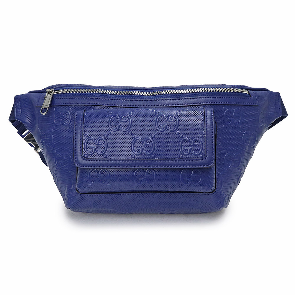 Gucci GG embossed belt waist bag body cross body leather blue